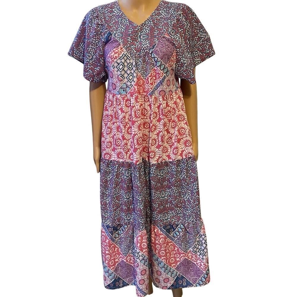 Anthony Richards Womens Muumuu House Dress Nightgown Sz SM Red Purple Hawaiian